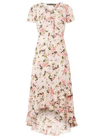 Dorothy Perkins Pink Asymmetric Ruffle And Frill Detail Maxi Dress