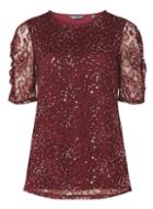 Dorothy Perkins *tall Berry Red Sequin Embellished T-shirt