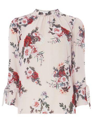 Dorothy Perkins *tall Blush Floral Print Tie Sleeve Top