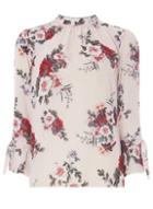 Dorothy Perkins *tall Blush Floral Print Tie Sleeve Top