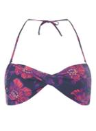 Dorothy Perkins *pink And Blue Floral Print Twist Bandeau Bikini Top