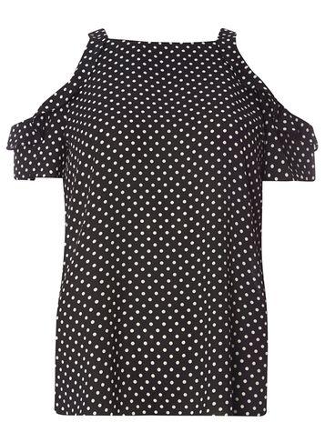 Dorothy Perkins Black Polka Dot Cold Shoulder Top