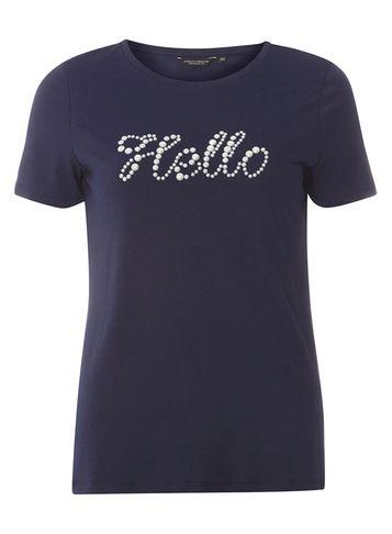 Dorothy Perkins Navy Pearl Hello Slogan T-shirt
