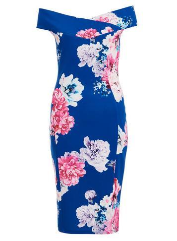 Dorothy Perkins *quiz Royal Blue Floral Midi Bodycon Dress