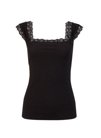 Dorothy Perkins Black Ribbed Lace Trim Vest