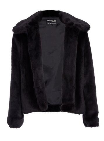 Dorothy Perkins *quiz Black Short Faux Fur Collar Jacket