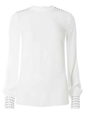 Dorothy Perkins *tall White Stud 'emily' Long Sleeve