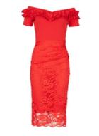 Dorothy Perkins *feverfish Red Lace Frill Pencil Dress