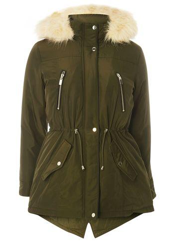 Dorothy Perkins Petite Khaki Faux Fur Parka