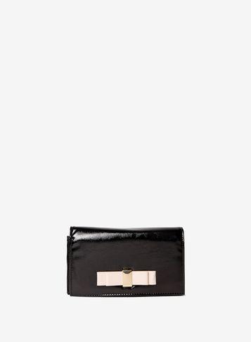 Dorothy Perkins Black Patent Bow Clutch Bag