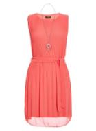*quiz Coral Chiffon Pleated Shift Dress With Necklace
