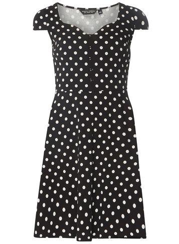 Dorothy Perkins *tall Black Spot Print Dress