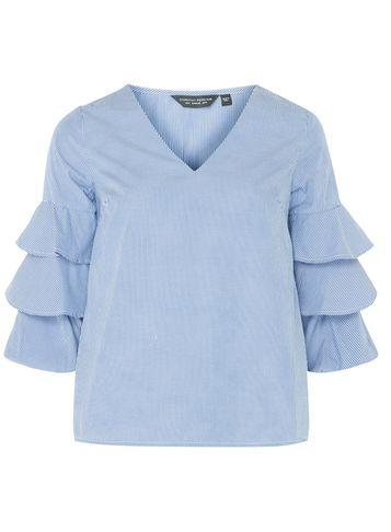 Dorothy Perkins Blue Striped V-neck Puff Sleeve Top