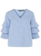 Dorothy Perkins Blue Striped V-neck Puff Sleeve Top