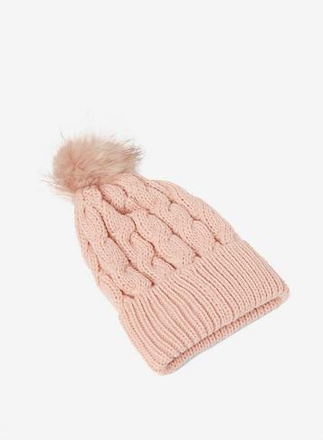 Dorothy Perkins Pink Cable Knit Pom Hat