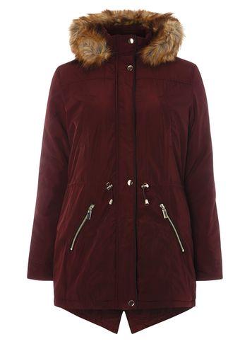 Dorothy Perkins Burgundy Pu Trim Parka Coat