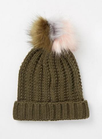 Dorothy Perkins Khaki Polylana Pom Pom Hat