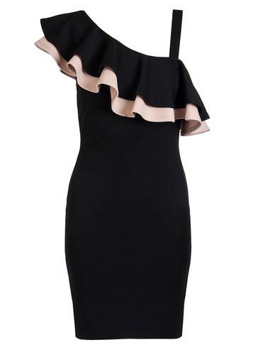 Dorothy Perkins *quiz Black One Shoulder Frill Dress