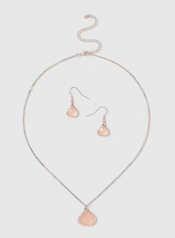 Dorothy Perkins Rose Gold & Stone Drop Earrings And Necklace Set