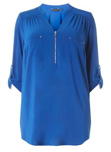 Dorothy Perkins Dp Curve Cobalt Zip Jersey Shirt