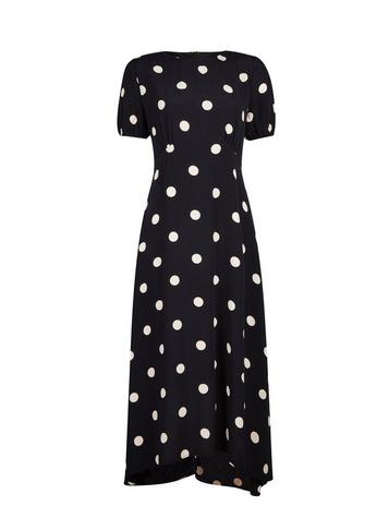 Dorothy Perkins Black And Cream Spot Print Puff Sleeve Midi Dress