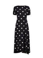 Dorothy Perkins Black And Cream Spot Print Puff Sleeve Midi Dress