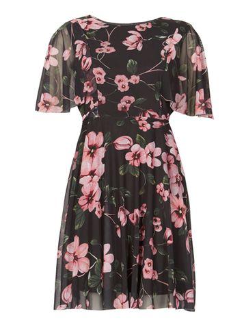 Dorothy Perkins *izabel London Black Floral Print Fit And Flare Tea Dress