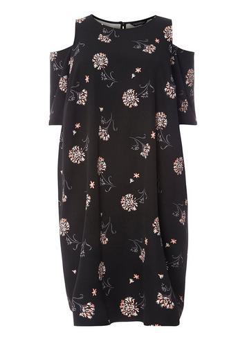 Dorothy Perkins *dp Curve Black Ditsy Floral Print Cold Shoulder Shift Dress