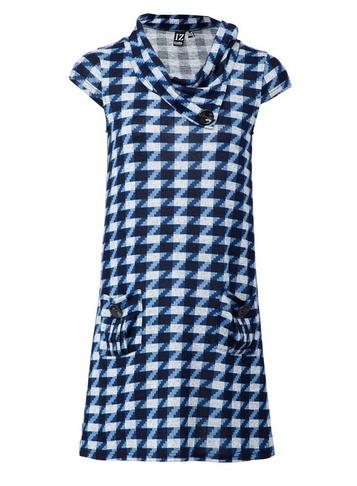 *izabel London Blue Dogtooth Print Dress