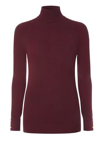 Dorothy Perkins Wine Button Cuff Roll Neck Jumper