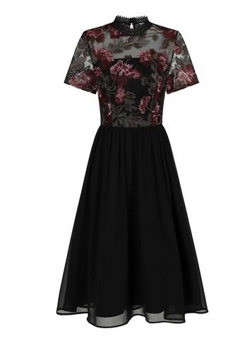 *chi Chi London Black Embroidered Midi Dress