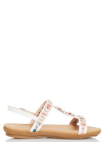 *quiz White Jewel Trim Flat Sandals