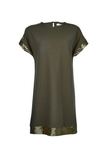 Dorothy Perkins Petite Khaki Sequin Embellished Trim Shift Dress