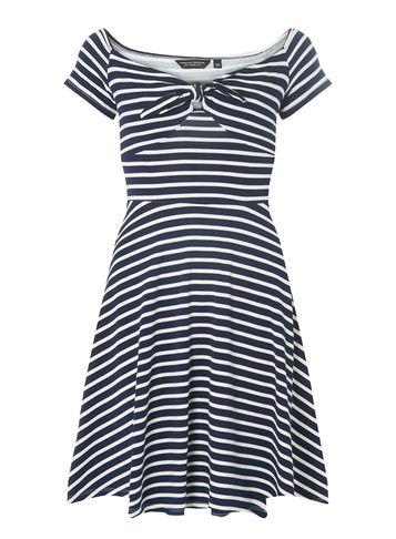 Dorothy Perkins Navy Striped Bow Fit And Flare Dress