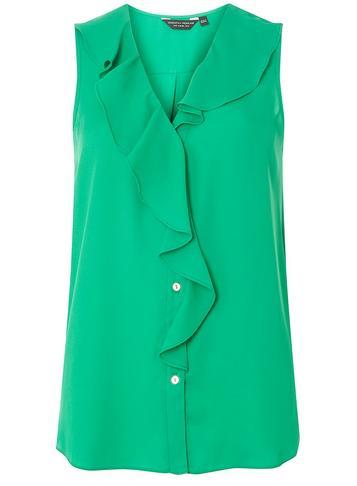 Dorothy Perkins Green Ruffle Front Sleeveless Shirt