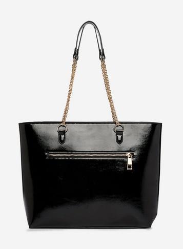 Dorothy Perkins Patent Black Zip Front Shopper Bag