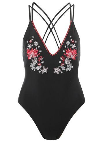 Dorothy Perkins *dp Beach Black Embroidered Swimsuit