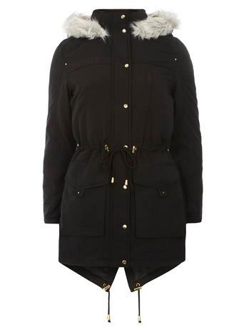 Dorothy Perkins Faux Fur Hood Microfibre Parka Jacket
