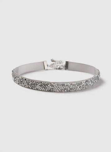 Dorothy Perkins Silver Look Facet Crystal Choker Necklace