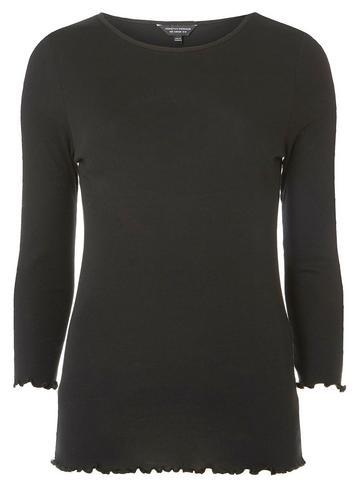 Dorothy Perkins Black 3/4 Sleeve Lettuce Edge T-shirt