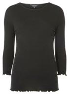 Dorothy Perkins Black 3/4 Sleeve Lettuce Edge T-shirt