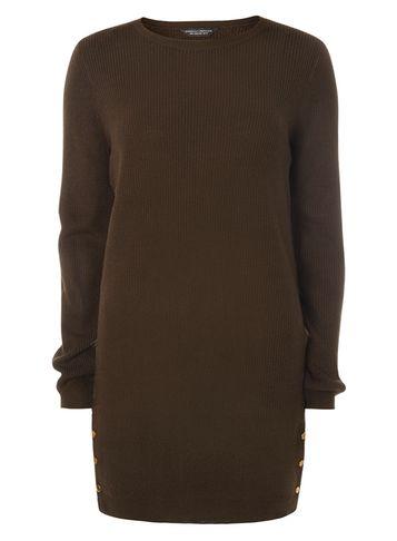 Dorothy Perkins Khaki Button Hem Knitted Tunic