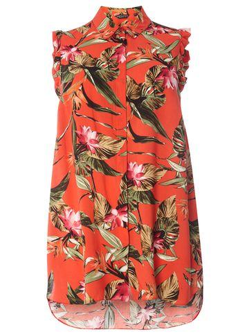Dorothy Perkins Dp Curve Tropical Print Ruffle Shirt