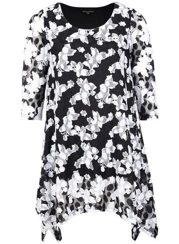 Dorothy Perkins *izabel London Black Floral Hanky Hem Top