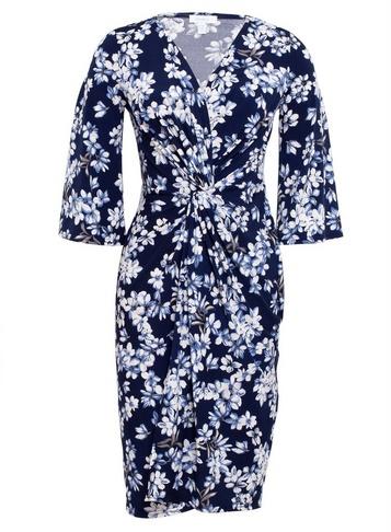 *blue Vanilla Navy Floral Print Twist Front Wrap Dress