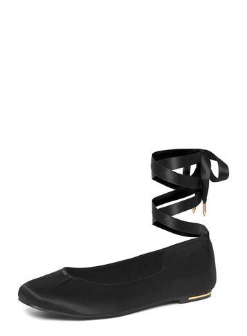 Dorothy Perkins Black 'henley' Satin Flat Ballerina Pumps