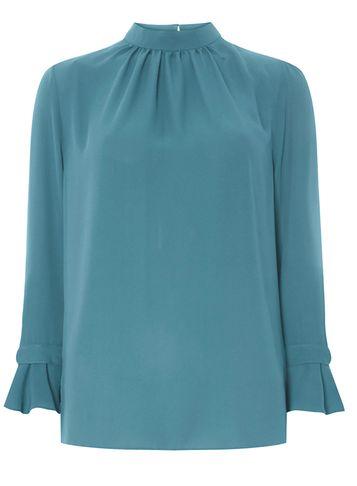 Dorothy Perkins *tall Teal Blue High Neck Tie Sleeve Top