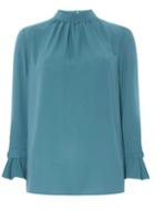 Dorothy Perkins *tall Teal Blue High Neck Tie Sleeve Top