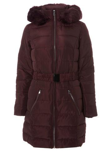 Dorothy Perkins Burgundy Belted Padded Coat
