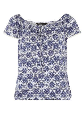Dorothy Perkins Blue Tile Peasant Top